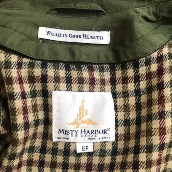 MISTY HARBOR Vintage Trench Coat w/Scarf Green 12P - Picture 7 of 8